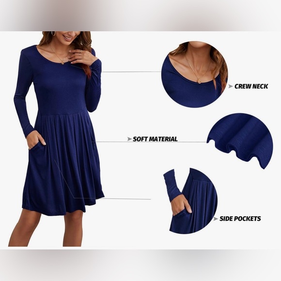 Women’s Todolor Women’s Pleated Spring/Summer/Fall Dress Size XL Color Navy - Picture 3 of 8